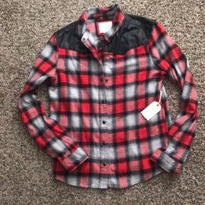 FOREVER 21 NWT Red Flannel with faux leather trim